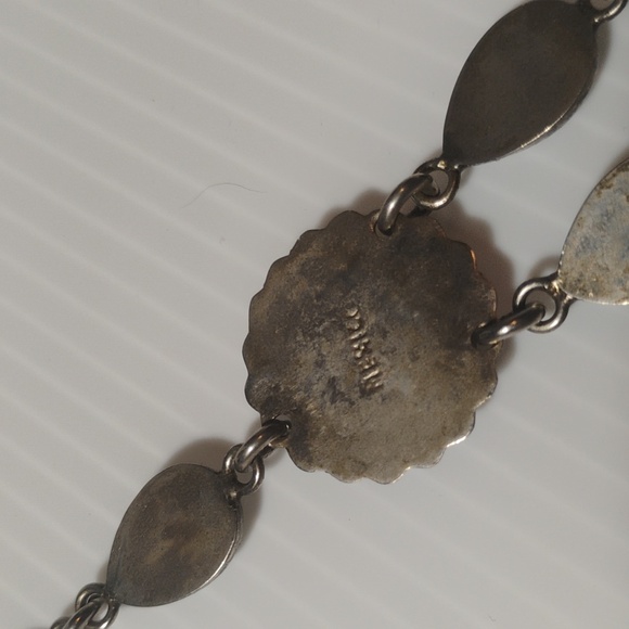 Vintage Mexico Turquoise And Inlaid Stone Silver Bracelet RARE - Picture 7 of 10